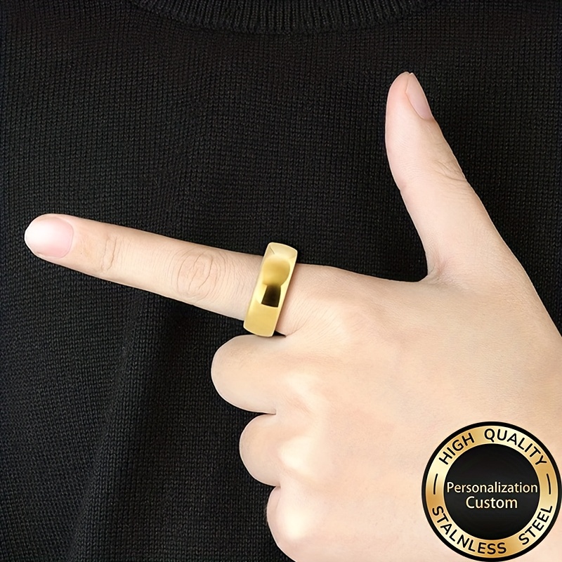 Men's Customized Engraved Golden Plated Ring, Fashion Gift